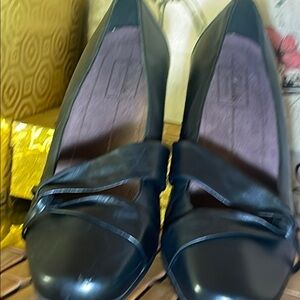 Clarks Black Loafers with X-Strap Detail